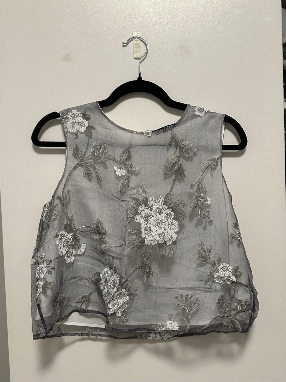 Zara Gray Sheer Floral Embroidered Camisole